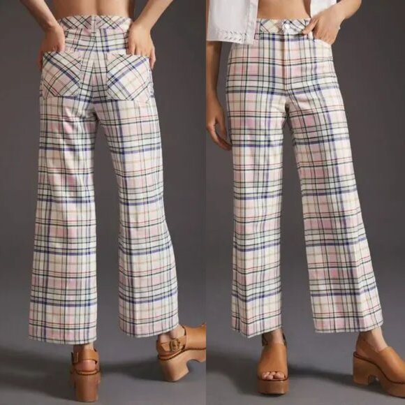 Favorite Daughter Pants - Favorite Daughter The Mischa Super High Rise Wide Leg Ankle Plaid Pants 25 $228